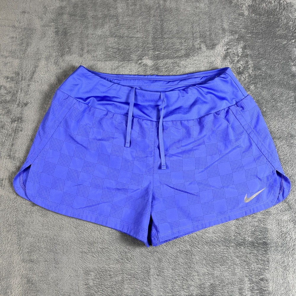 Nike Dri Fit Athletic Shorts Womens Medium Blue Textured Dolphin Hem Drawstring